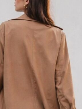 🧥 ZARA Faux Suede Trench Jacket – Camel | XS